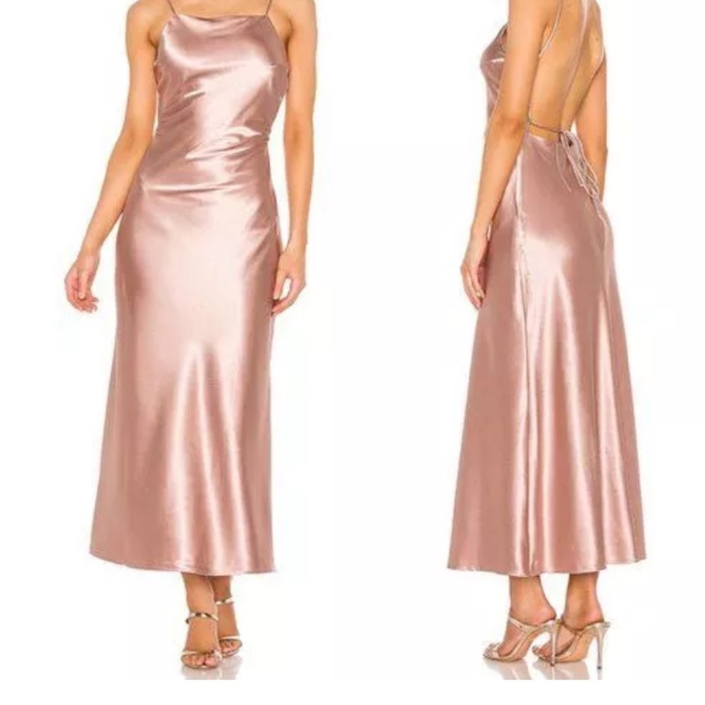 Bardot Estelle Draped Satin Open Back Maxi Slip Dress Pink Rose Small